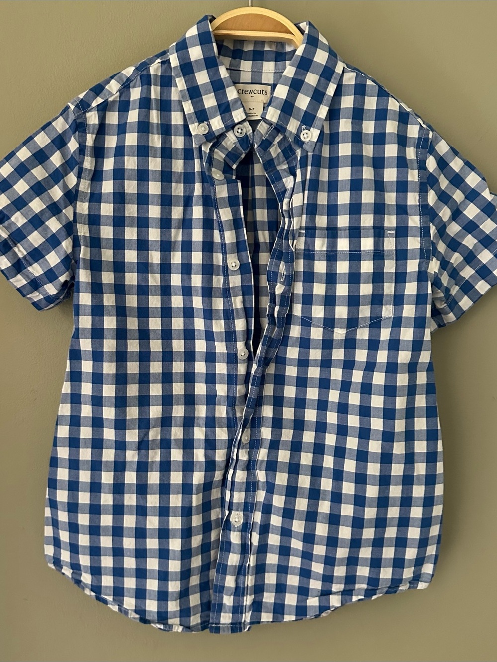 Crewcuts Blue & White Gingham Short-Sleeve Button-Down Shirt